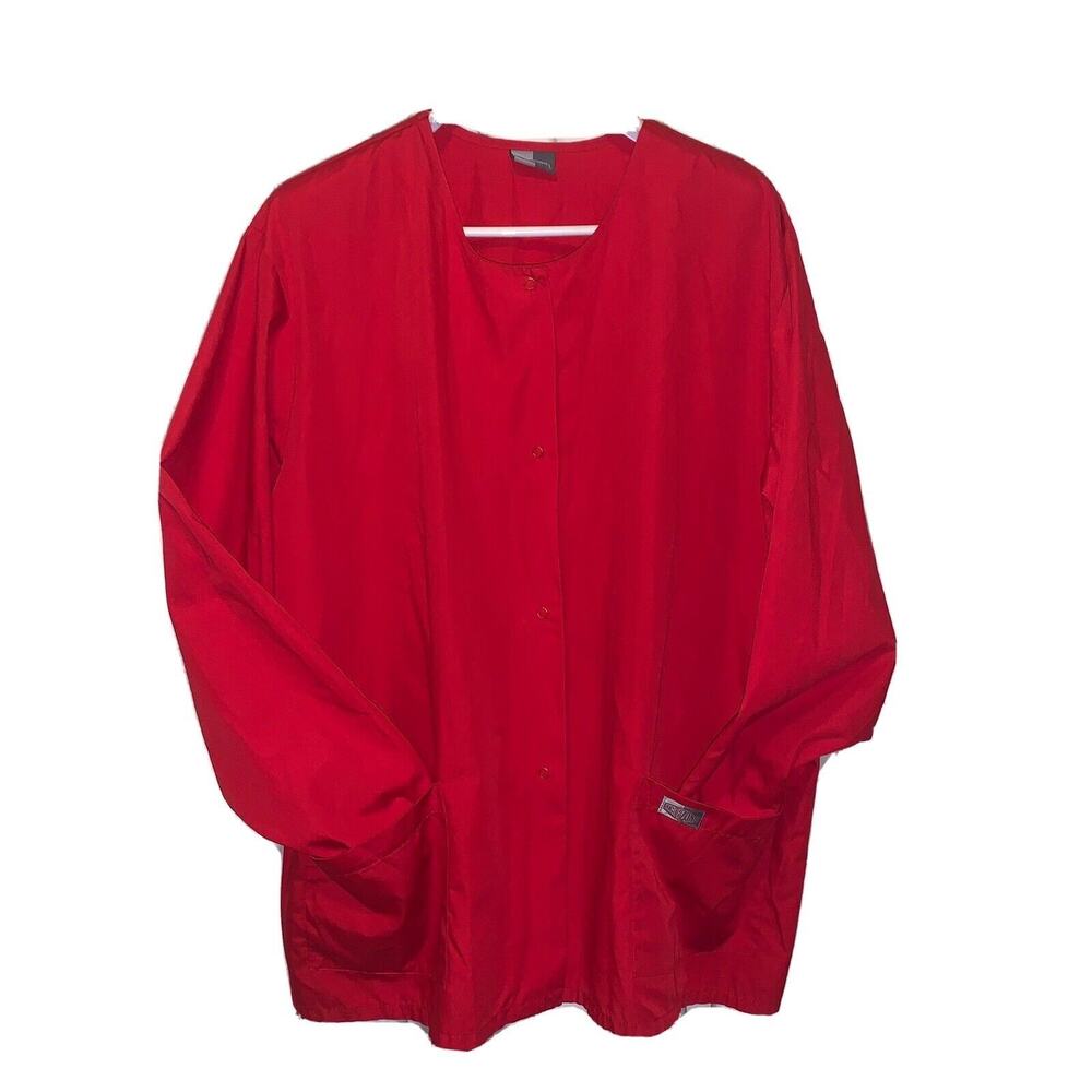 Scrub Zone By LANDAU 4XL Red Long Sleeve Snap Up Jacket No Tags 60" Chest